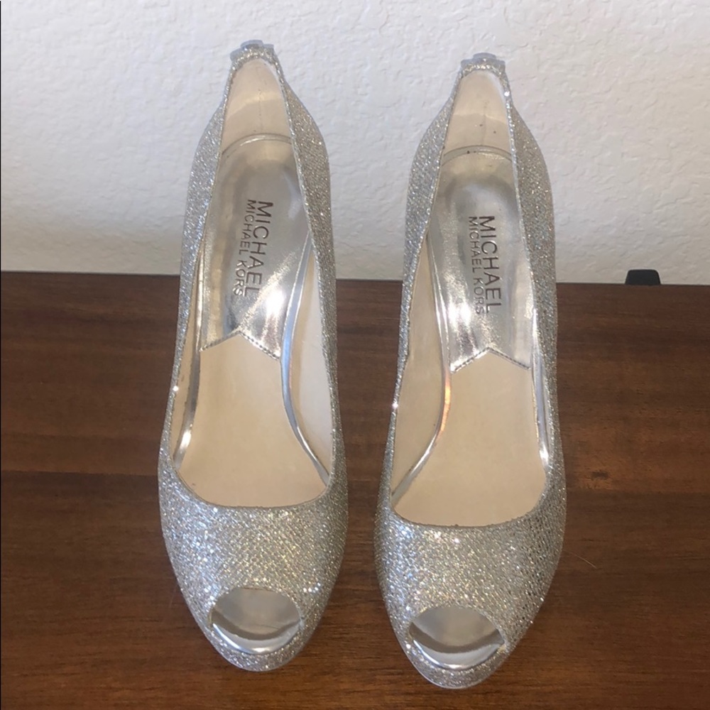 Michael Kors silver glitter heels